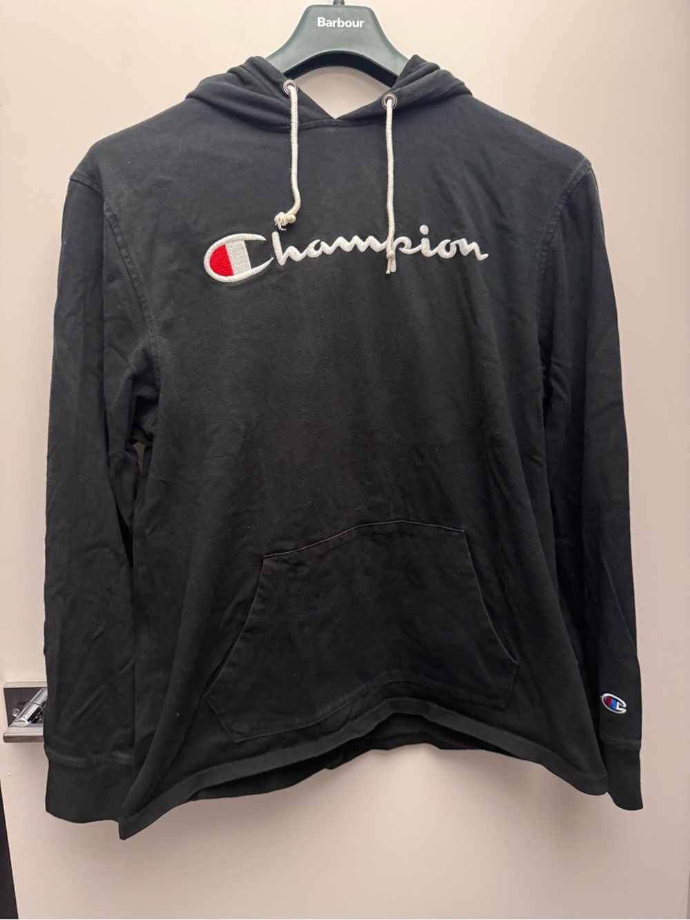 Champion Black Crewneck Hoodie with Embroidered Logo